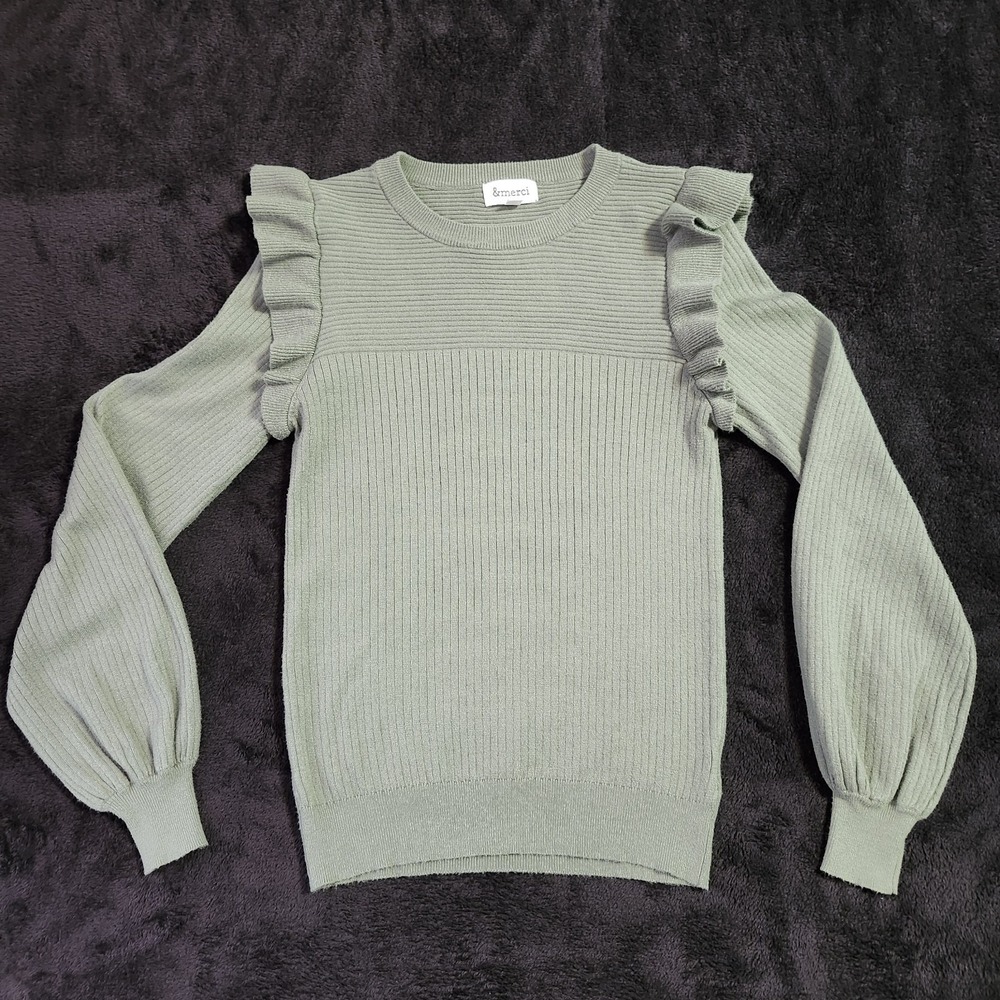 &merci Shoulder Ruffle Crew Neck Womens Sweater Size Medium